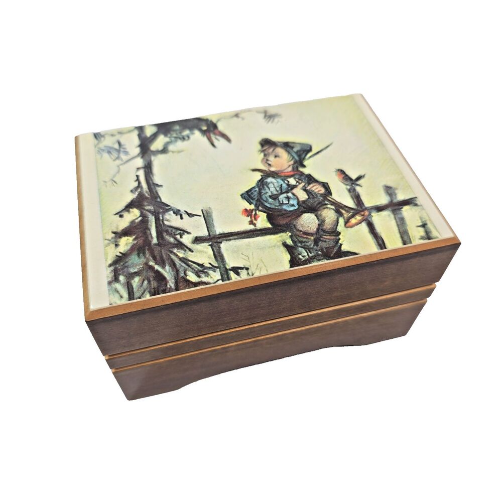 Vintage Reuge Swiss Music Box Trinket Jewelry Box Little Green Apples Wood MCM